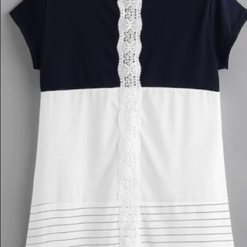‫Contrast Panel Lace Applique Striped